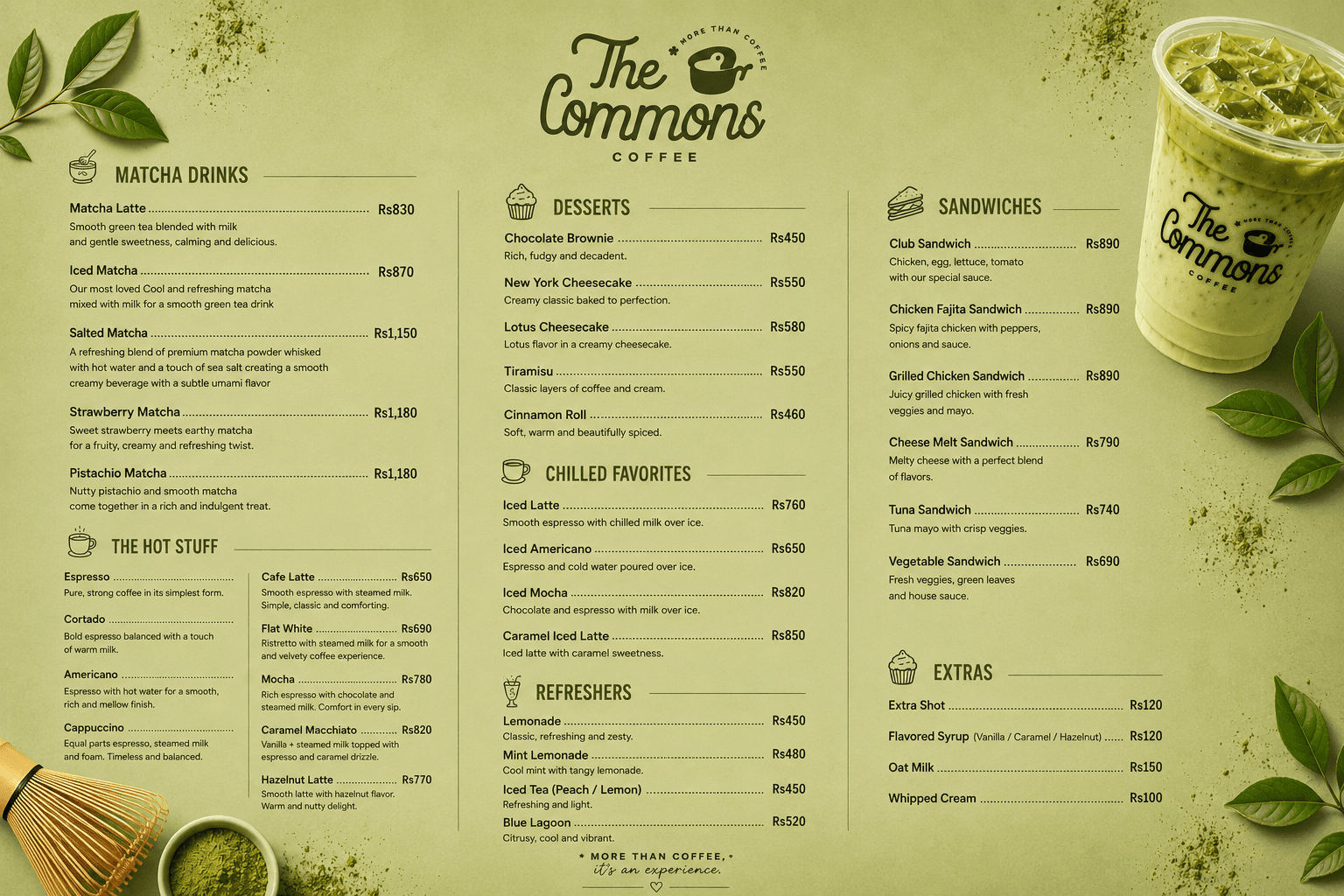 The Commons Coffee menu