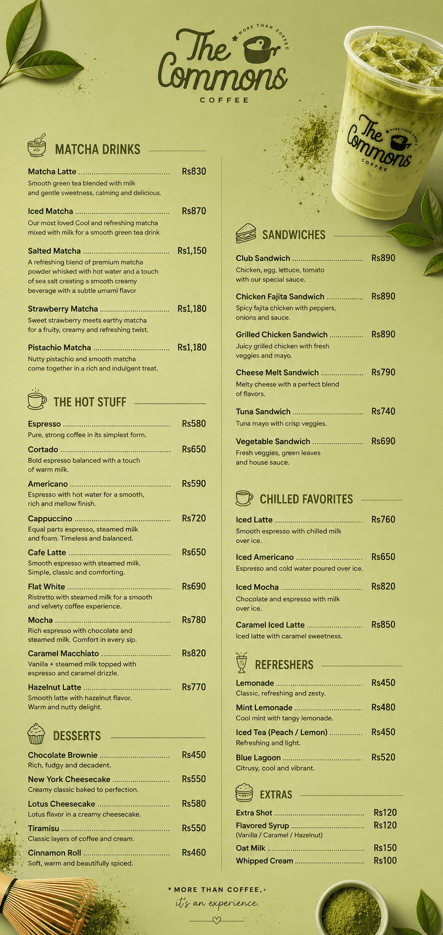 The Commons Coffee menu
